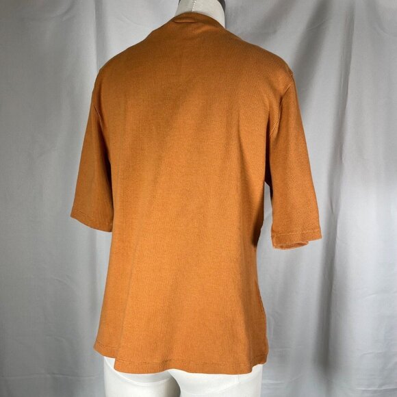 MAEVE Anthropologie Ribbed Shirt Short Sleeve Sweater Women Sz Large Camel Brown - Picture 6 of 11